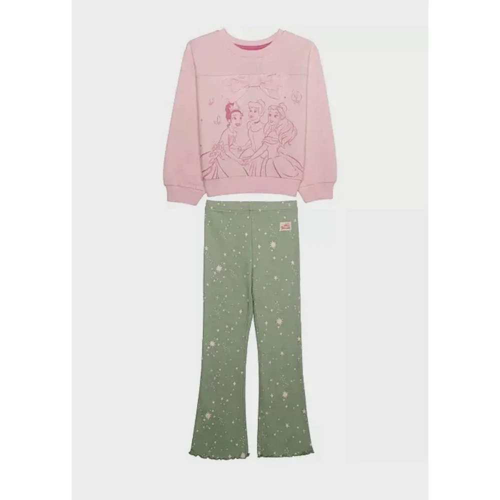 Disney Princesses Crew Sweatshirt & Rib Flare Pant Set (Size 4)